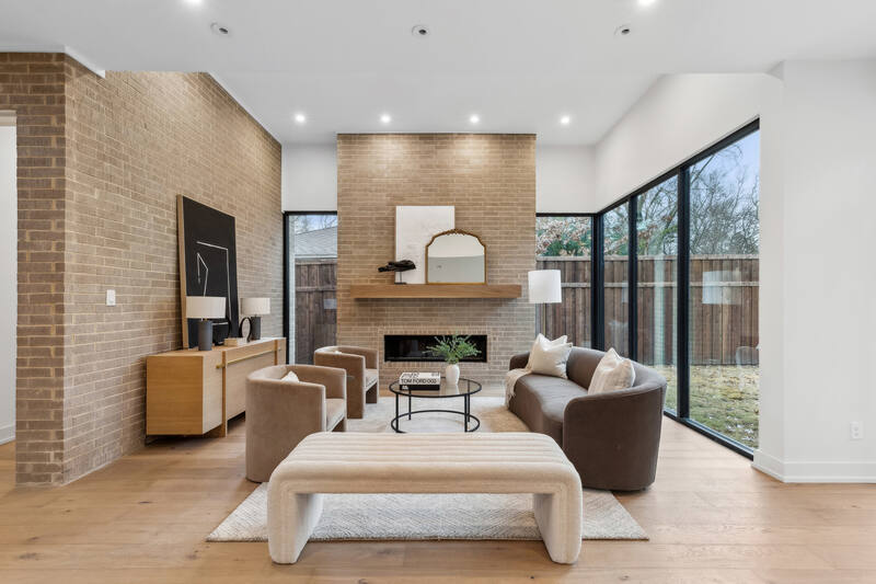Daytonia Avenue, living room with brick fireplace